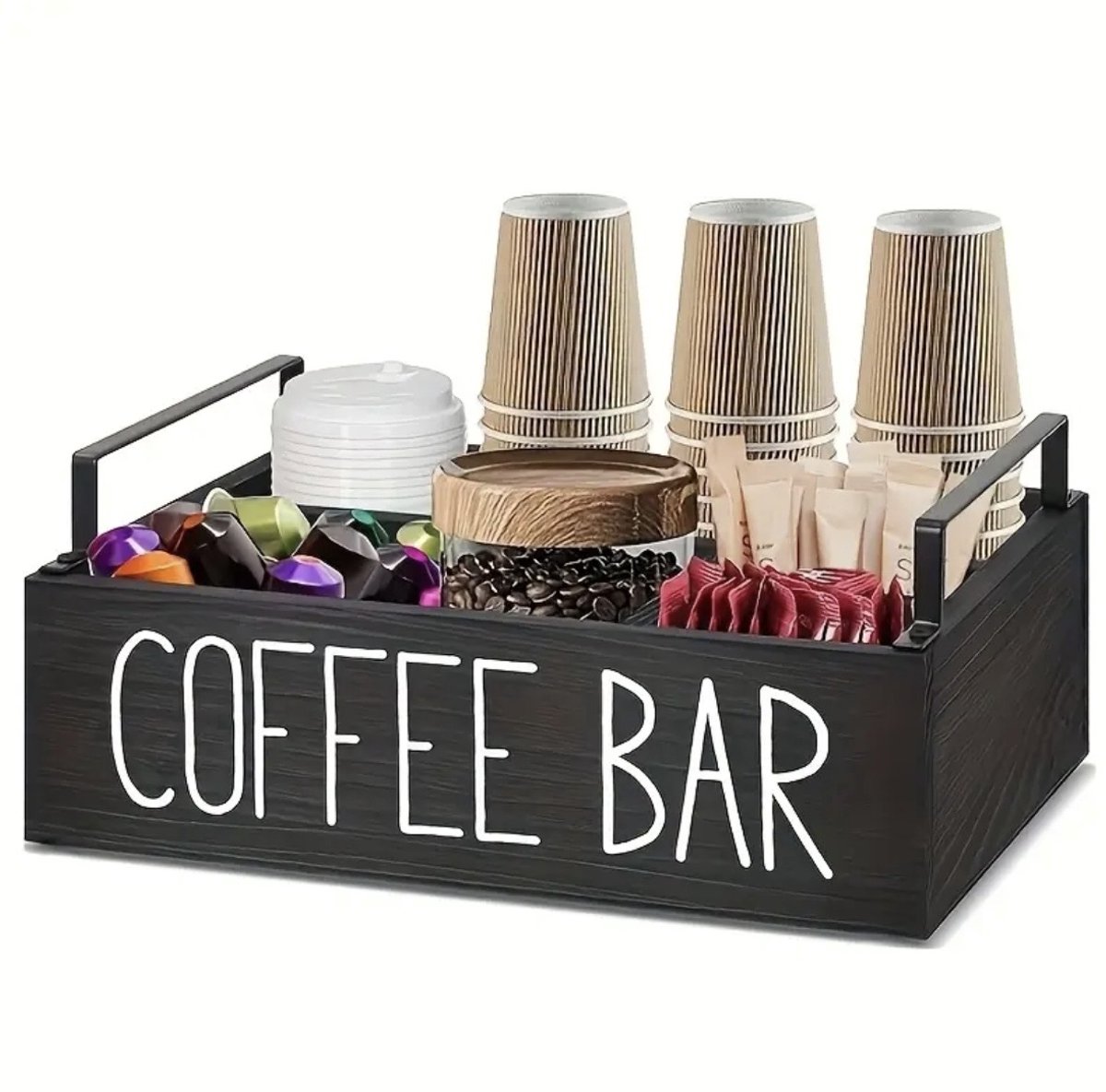 koffie organizer - thee organizer - koffie station - Zwart - Hout - tafel organizer - Houten Organizer - keuken organizers - aanrecht organiser - keuken opbergers - koffie organizers aanrecht - koffie accesoires - Coffee bar