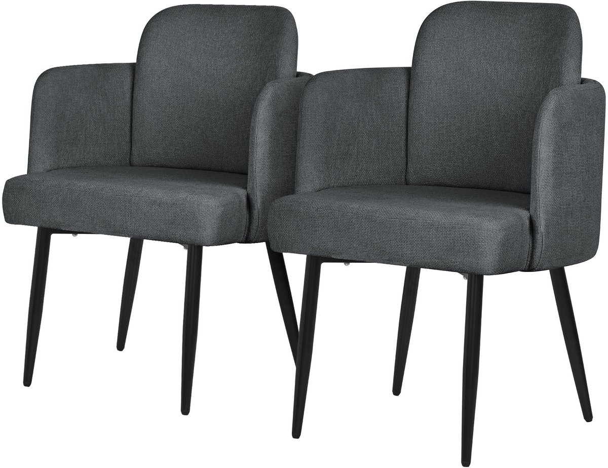 ml-design eetkamerstoel set van 2 antraciet stoffen bekleding gestoffeerde stoel met armleuningen rieten rugleuning metalen poten ergonomische loungestoel woonkamer fauteuil stoel voor eetkamer eettafel stoel comfortabel modern praktisch design