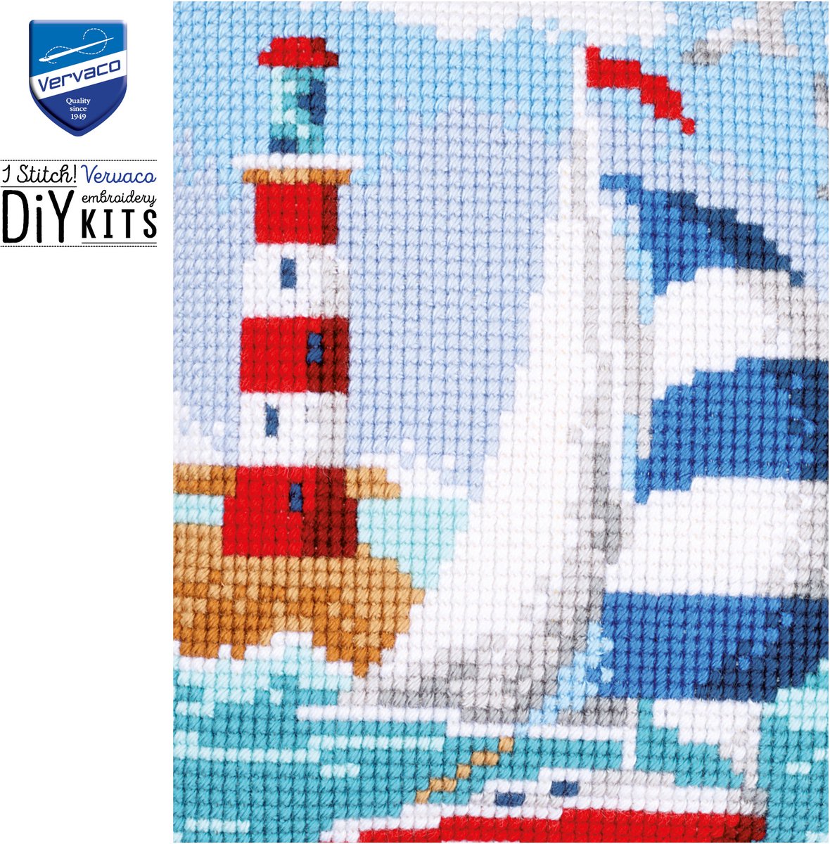 Vervaco - Kruissteekkussen kit - Vuurtoren & zeilboot - PN-0021781 - Borduren - Borduurpakket - Borduurpakket volwassenen - Borduurpakket kind — afbeelding 4