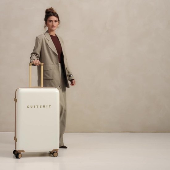 SUITSUIT Reiskoffer 76x51x28 - Reiskoffer met wielen - Veilig TSA cijferslot - Lichtgewicht koffer - Reiskoffer groot - 94L - Fusion koffer White Sawn - Wit