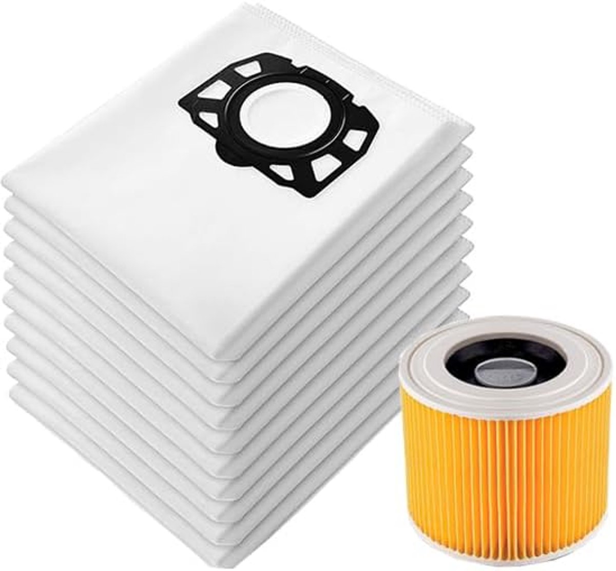 12 stofzuigerzakken + 1 filter Gescht voor Kärcher KFI 357, WD2, WD 2 Plus, WD 3, KWD 1-3, SE 4001, SE 4002, reserveonderdelen 2.863-314.0 (13)