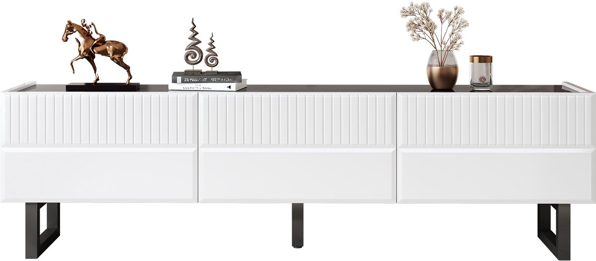 Clruro TV-Meubel- 170 x 35 x 47 cm - TV-Standaard, 3 Laden, Klassiek Zwart-Wit Ontwerp - MDF - Zwart, Wit