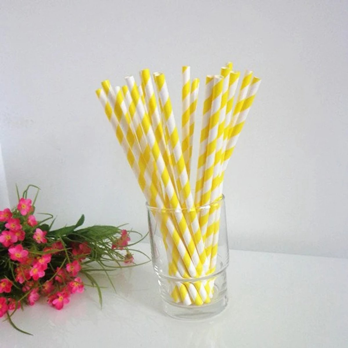 Biologisch afbreekbare papieren rietjes PAPER STRAWS 6/197 mm – wit-geel, 100 stuks