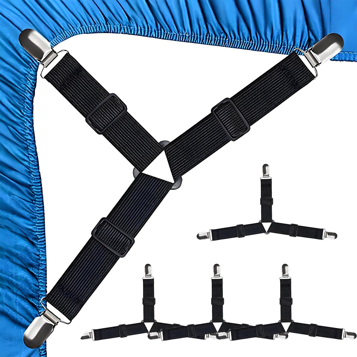 IMPERATORIS® Bedlaken Spanners - Lakenspanners - Elastische Bretels voor Hoeslaken - Verstelbaar - Voorkomt Verschuiven - Set van 4