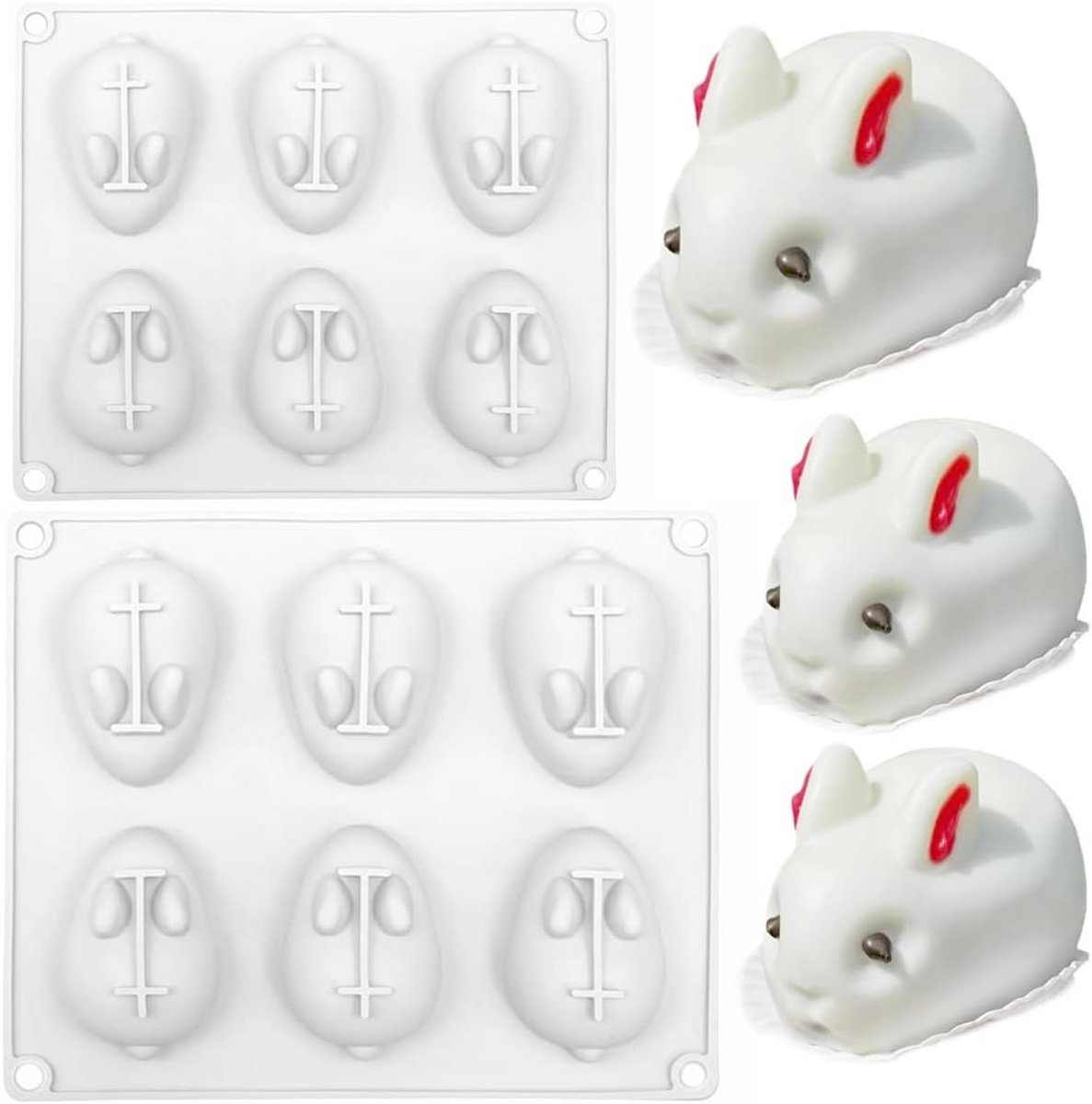 2x Siliconen Bakvorm Konijntjes - Anti-Aanbak 3D Vorm voor Pasen Cake, Pudding & Gelei