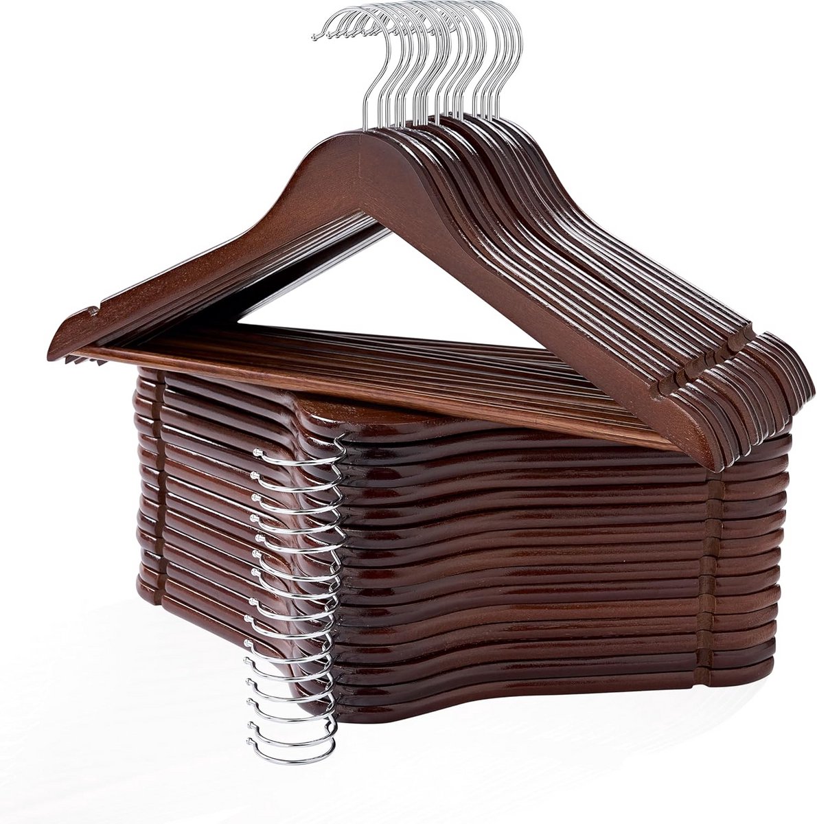 Duurzame Houten Kledinghangers - Slank Ontwerp met Antislip Broeklat (30 Stuks)