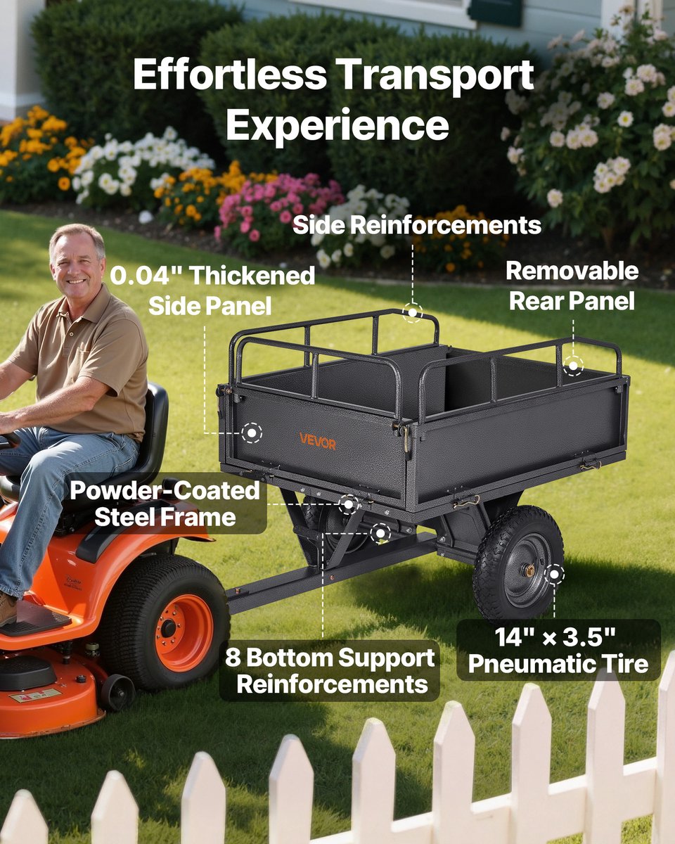 VEVOR Kipper Aanhangwagen Kantelwagen voor Het Trekken Achter ATV Aanhangwagen 142x76x70cm – foto 4