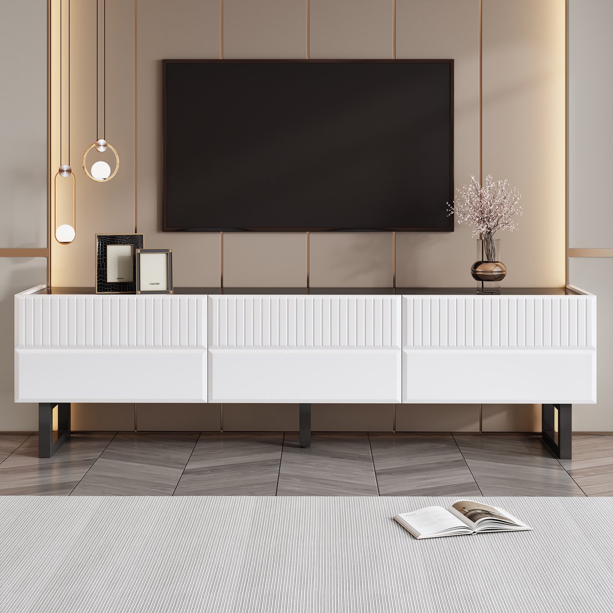 Wishdor Tv-Meubel Met Drie Lades - Minimalistisch - Hoogglans Blad - Mdf En Spaanplaat - Z