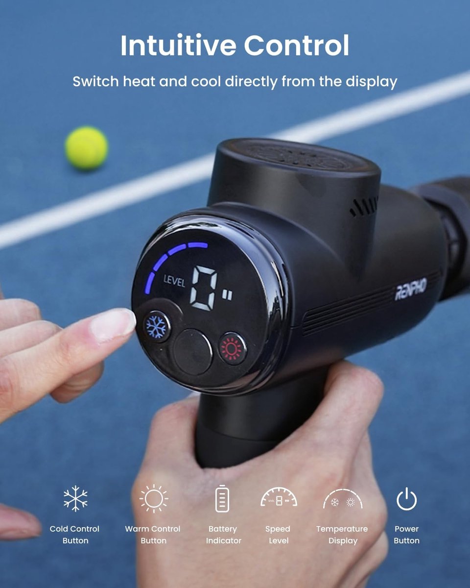 RENPHO Active Thermacool Massage Gun - Warmte- & Koudetherapie - Krachtige Percussie Massage - 5 Massagekoppen - Stil & Oplaadbaar - Spierherstel & Ontspanning — cadeau in Sport & Outdoor - foto 7