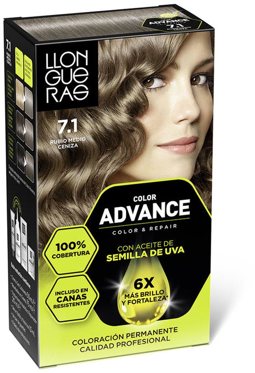 Permanente kleur Llongueras COLOR ADVANCE Nº 7,1-Rubio Ceniza