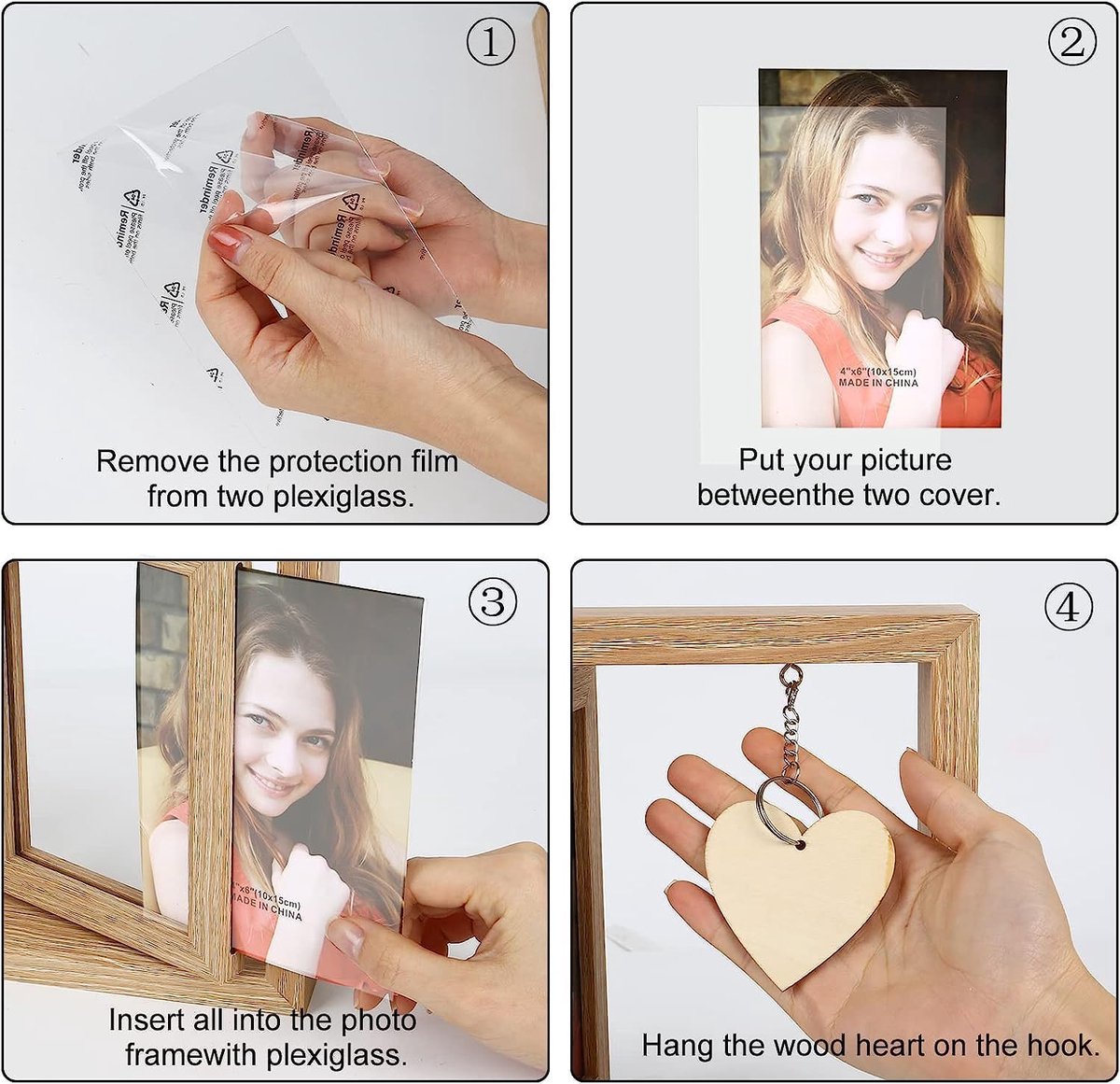 fotolijst - fotolijsten - Houten dubbelzijdige draaibare fotolijst - voor familieherinneringen - Creatieve rustieke fotohouder - voor bureau- en tafeldecoratie - voor grootouders en speciale gelegenheden - 21*23cm — cadeau in Wonen & Interieur - foto 3