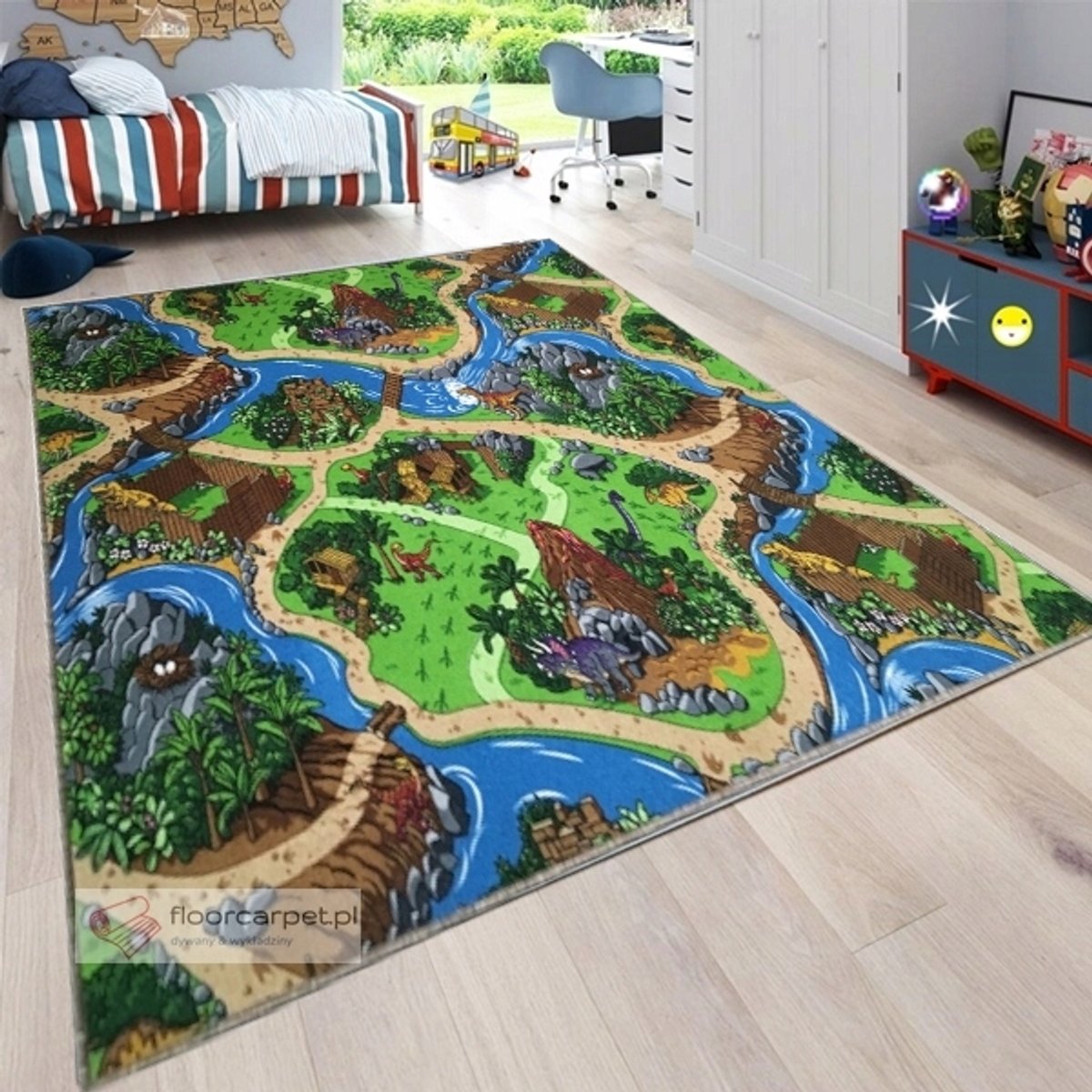 Dino T-Rex Vloerkleed City 133x190 cm - Speelkleed Kinderkamer