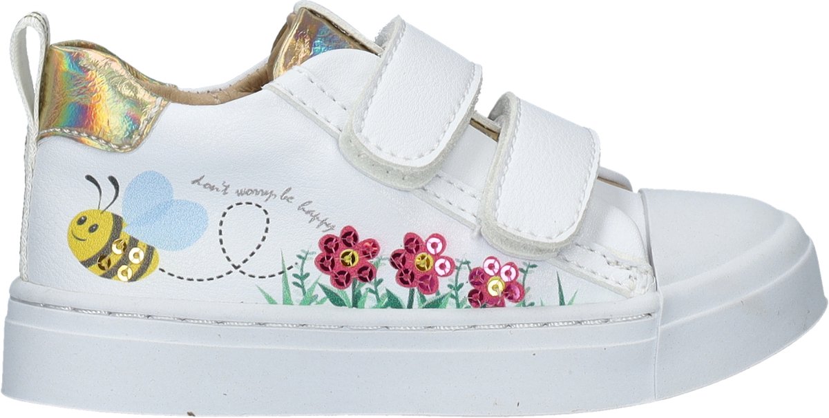 Shoesme Witte Sneaker Met Bloemen - Sneakers Kinderen - Meisjes - White Gold - Microleer - Maat 28