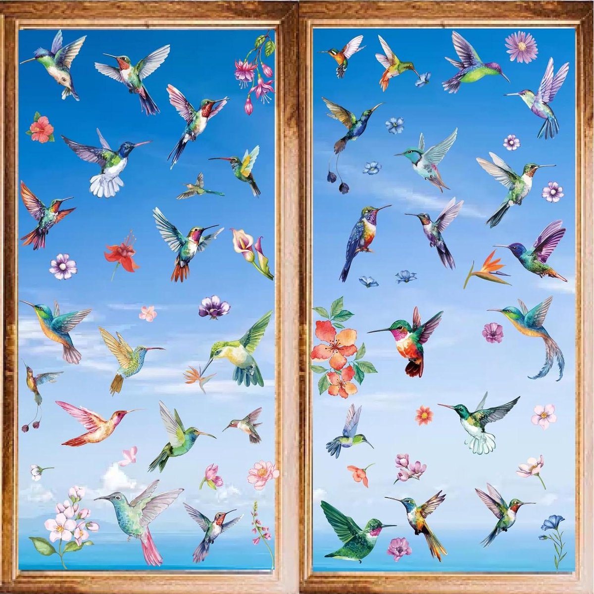 CSGoods - Kolibrie Muurstickers Bloem Vogel Raamstickers PVC Waterdicht Zelfklevend Verwijderbaar Raamdecoratie Klampt Housewarming Cadeau Woondecoratie