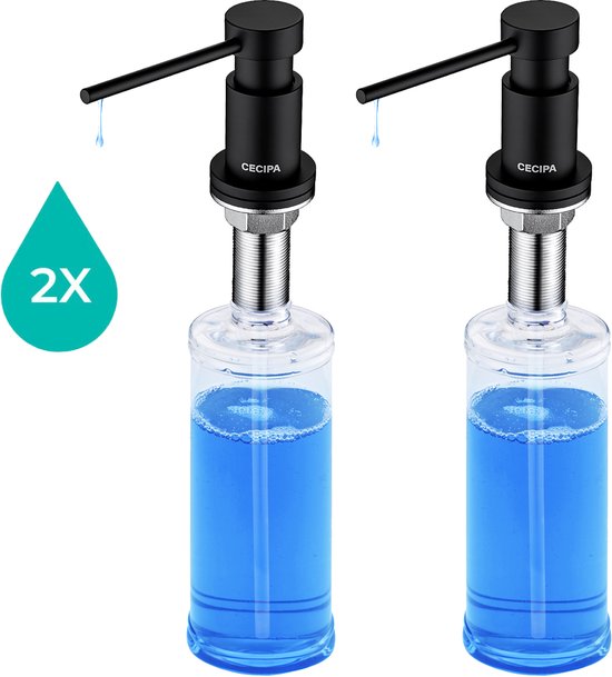 Foto: Cecipa max zeepdispenser zwart set 2x zeeppompje keuken inbouw zeepdispenser voor douche keuken zeepdispenser met 300ml fles zeepdispenser set zwart
