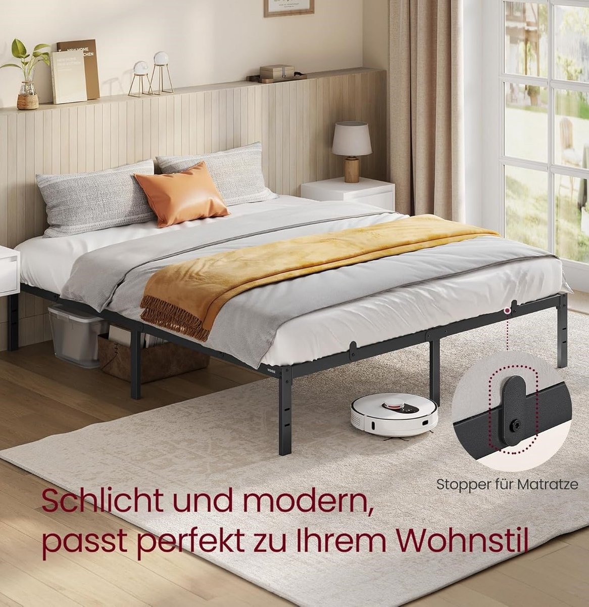 Modern Metalen Tweepersoonsbed 160x200 cm – Robuust Bedframe met Onderbed Opbergruimte – Eenvoudige Montage, Stijlvol Zwart, Hoog Draagvermogen – Guest & Logeerbed – Altameubel