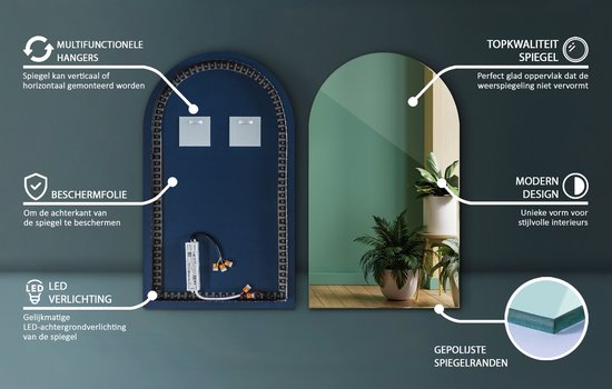 Miroir ovale LED Coloray - Miroir ovale Siècle des Lumières - 40 x 70 cm - Miroir de salle de bain ovale avec Siècle des Lumières - Miroir en forme d'arche avec éclairage LED- Lumière chaude - Miroir ovale taillé - Miroir scandinave