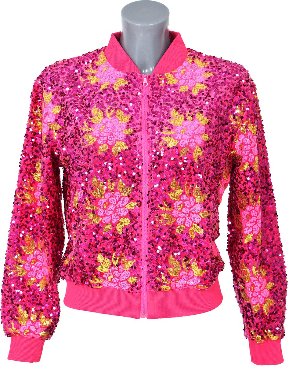Paillettenjasje Flower Roze - Glitter en Glamour - Dames - Maat XL/XXL