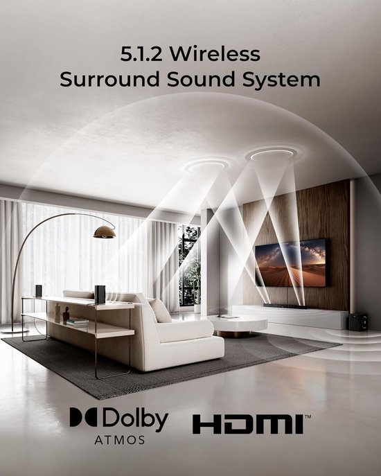 ULTIMEA 5.1.2 Draadloos Surround Sound-systeem voor tv, Dolby Atmos, 530W soundbar met draadloze subwoofer, HDMI eARC, BT 5.4, Skywave X40 van Ultimea — afbeelding 2