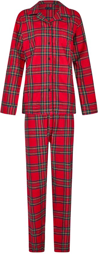 Happy Shorts Dames Kerst Pyjama Set Shirt + Broek Rood Geruit Flanel - Maat L