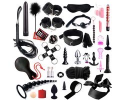 VIN® BDSM Extreme - Sex Toys voor Koppels - 35 Stuks - Seksspeeltjes voor Koppel - Zweepje Seks - Shibari Touw – Shibari – Bondagesets - Sexspeeltjes voor Koppels - Couple Games – Bondagesets – Boeienset, Handboeien, Tepelklemmen, etc - Zwart