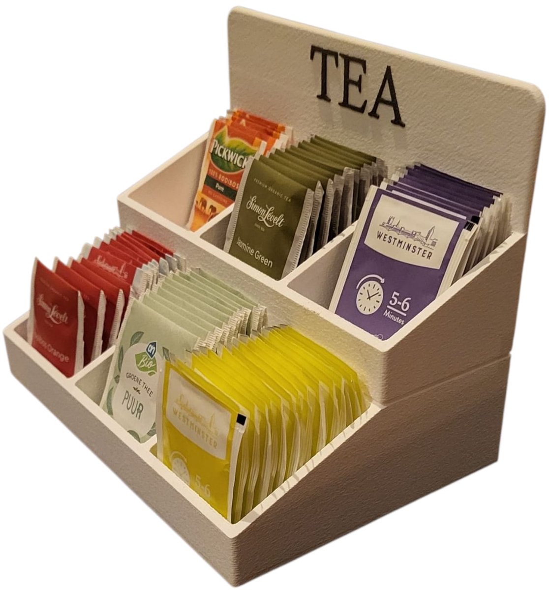 Thee-organizer, 2-traps stapelbare thee-organizer in Japanse stijl, thee-rek voor kast, toonbank, café, thuis, werkbladen, thuis, eetkamer, eetkamer Jingling