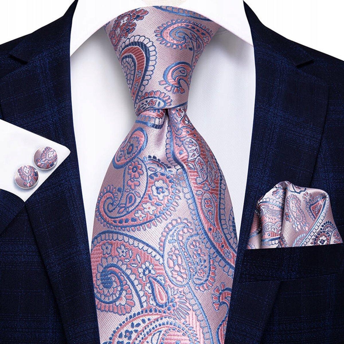 Zijde Jacquard Set: Knoop, Manchetknopen & Pochet - Elegant