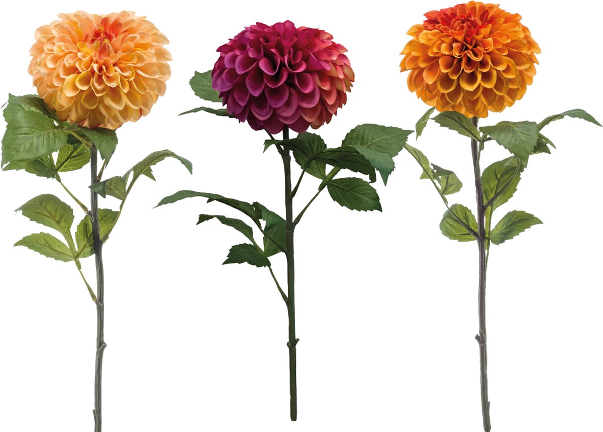 Emerald - Kunstbloem Dahlia Pompon 74cm - Set van 3 - Kunstplant voor binnen