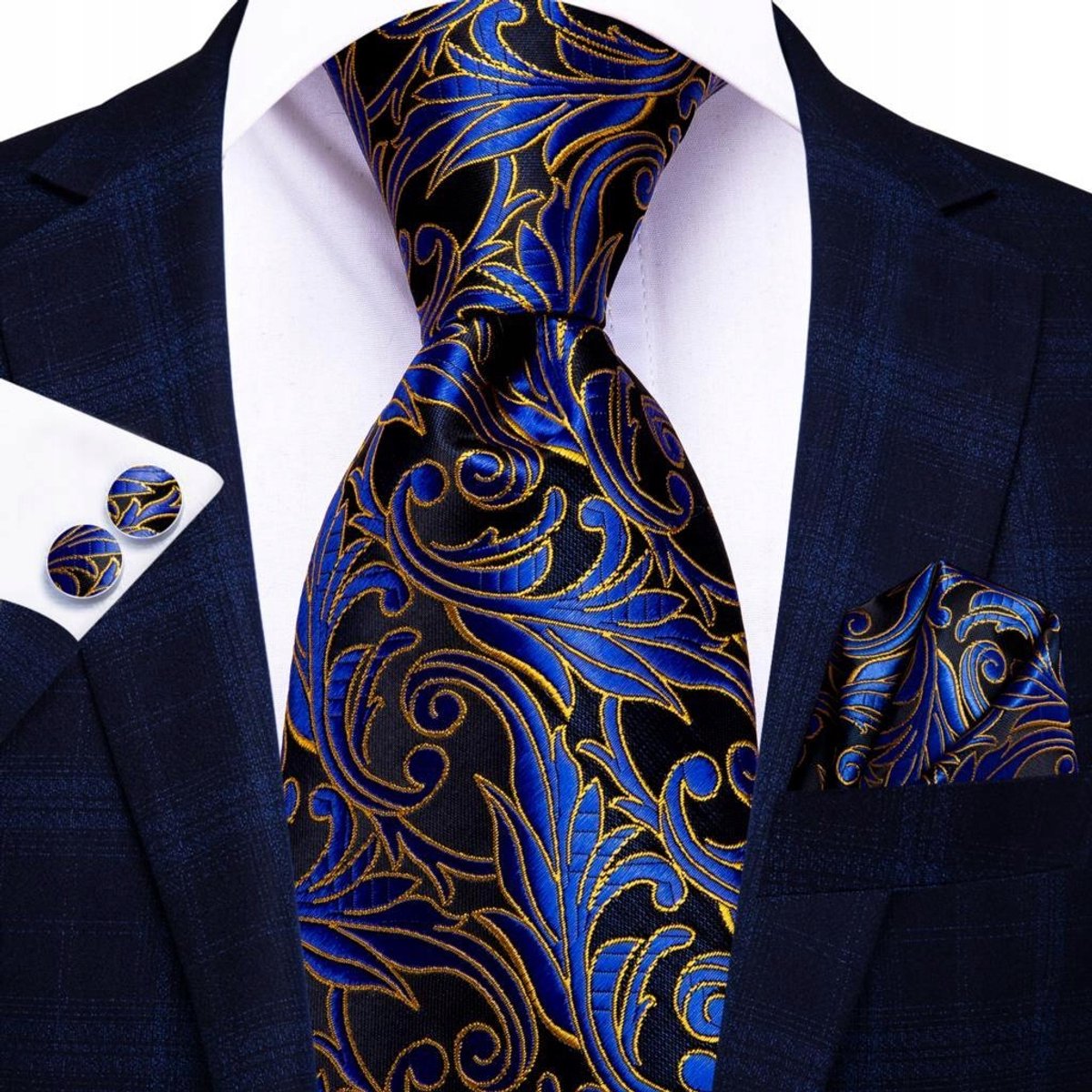 Zijden Jacquard Set: Stropdas, Manchetknopen & Pochet