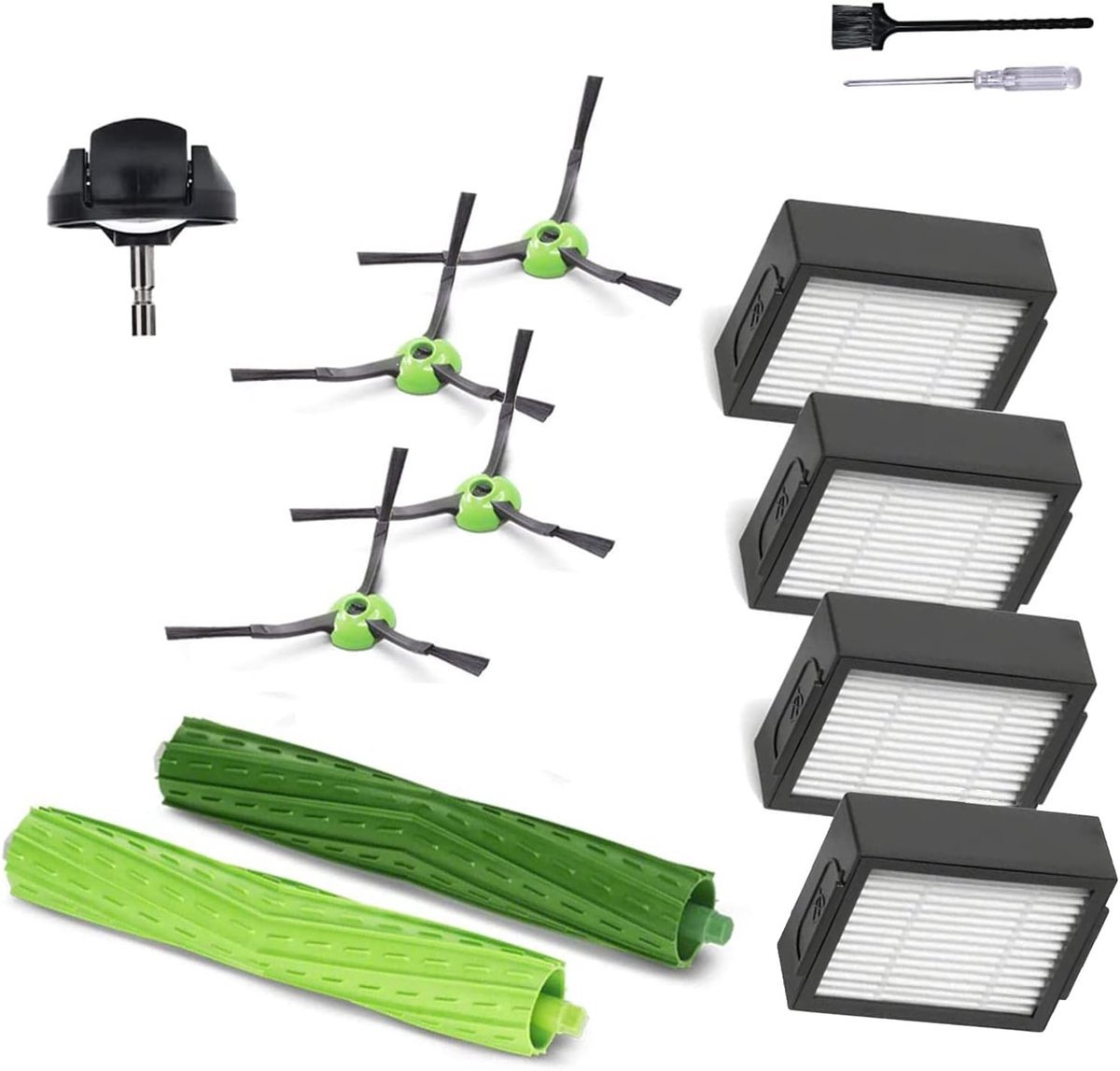 Geschikt voor Vervangende onderdelen Accessoires voor iRobot Roomba J7 i7 i6 i3 i4 i2 i5 i8 i1+/Plus e5 e6 I E J Serie Stofzuiger, 1 set rubberen rolborstels, 4 filters, 4 stuks eidingborstel
