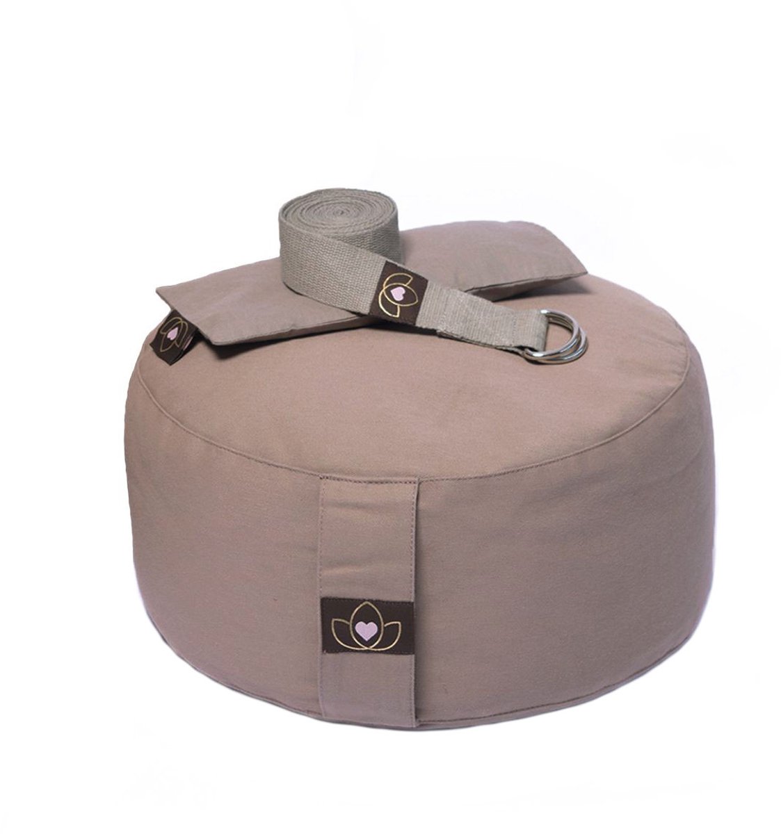 Pakket meditatiekussen, oogkussen en riem taupe - Lotus