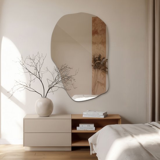 Miroir mural Coloray - Miroir mural de forme organique - 90 cm x 58,5 cm - Miroir asymétrique - Miroir Décoration - Grand miroir - Miroir mural industriel - Miroir de salon - Décoration scandinave