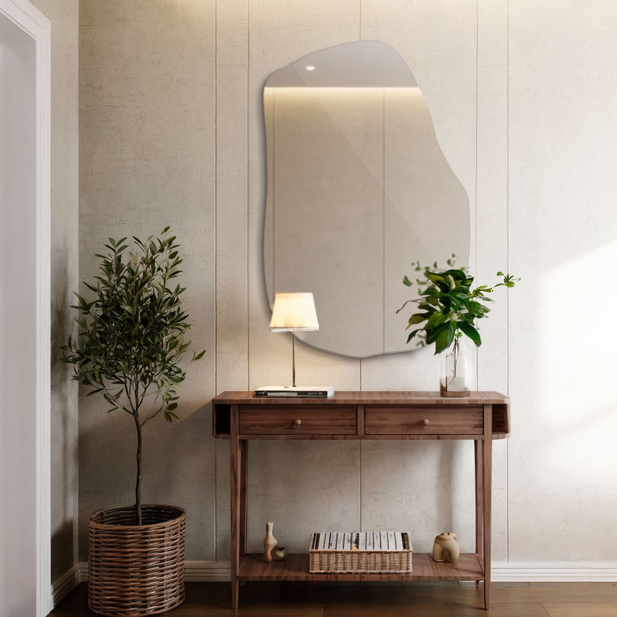 Coloray Toiletspiegel - Grote Spiegel Wandspiegel - 80 cm x 52 cm - Spiegel Organische Vorm - Spiegel Asymmetrisch - Asymmetrische Spiegel - Organische Spiegel - Wandspiegel Organische Vorm - Wandspiegel Industrieel