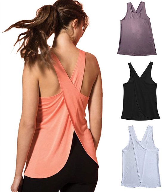 Fitnessvest voor dames, yogavest voor dames, los rugloos spiervest, racevest, zomerfitnessvest - roze — afbeelding 2