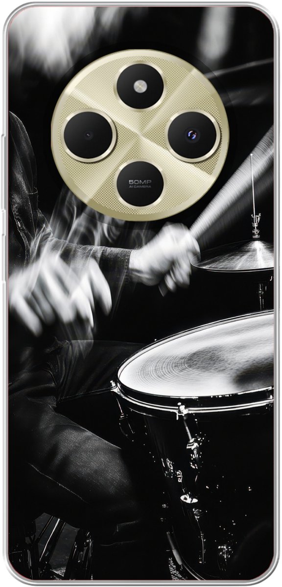 Telefoonhoesje Geschikt voor Xiaomi Geschikt voor Redmi 14C hoesje - Drummer - Zwart - Drumstel - Siliconen Telefoonhoesje Telefoonhoesje