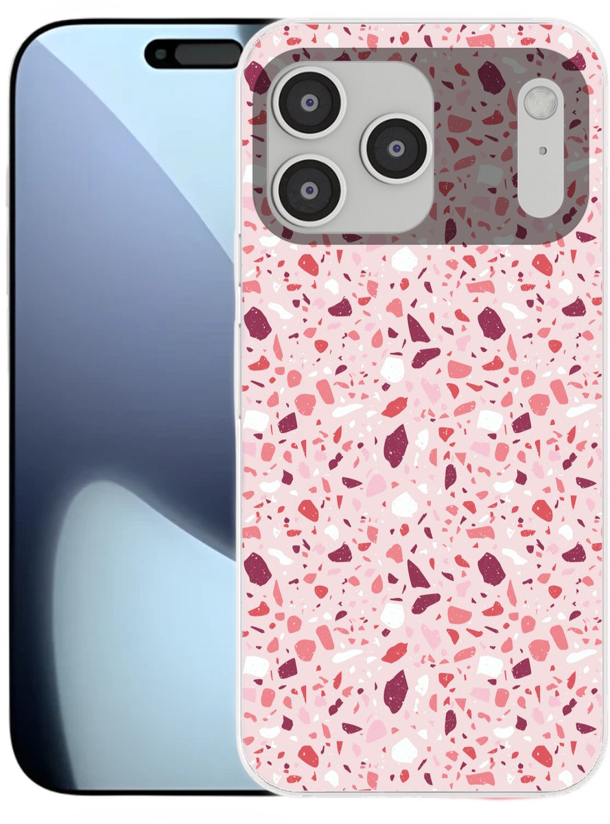 Telefoonhoesje Geschikt voor iPhone 17 Pro max hoesje - Terrazzo - Patroon - Roze - Siliconen Telefoonhoesje Telefoonhoesje