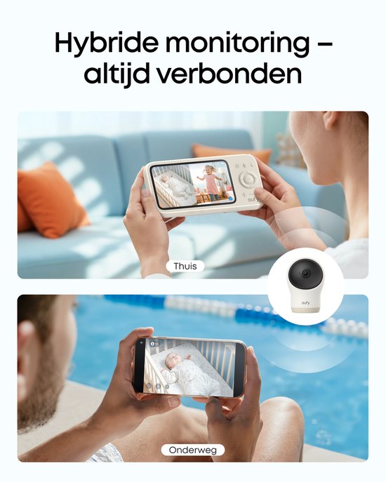 eufy Baby Monitor C10 Caméra supplémentaire - Résolution 2K HD - Zoom 4× - Panoramique 351° et Inclinaison 60° - Vision nocturne, Mouvement / Pleurs / Son / Changements de température, Communication bidirectionnelle, VOX, Bruit blanc
