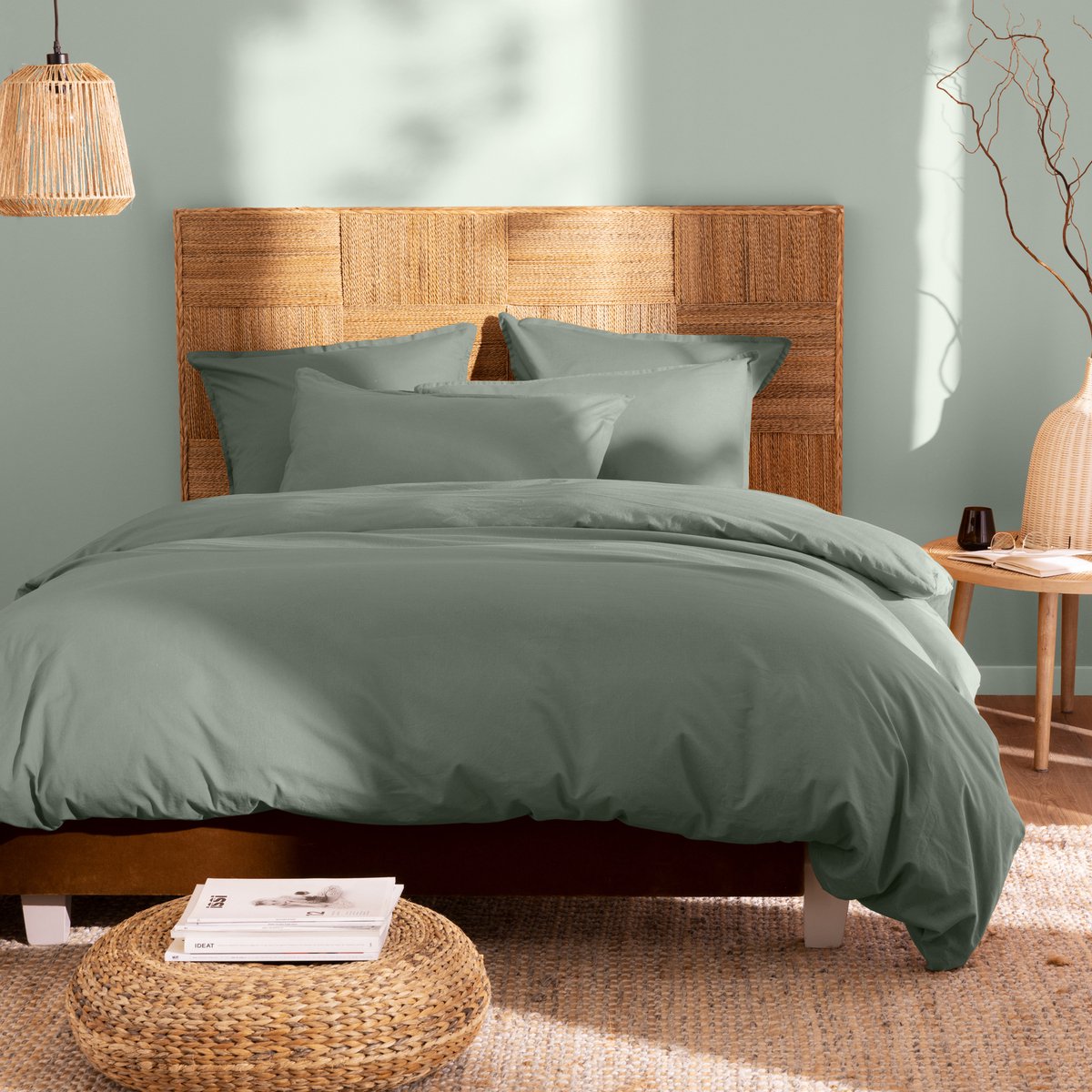 Matt & Rose Dekbedovertrek Mosgroen - 240 x 220 + 2x 65 x 65 cm - Gewassen katoen