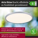Atria Shine LED paneel, energieklasse B, chroom mat, met tekst over lage kosten.