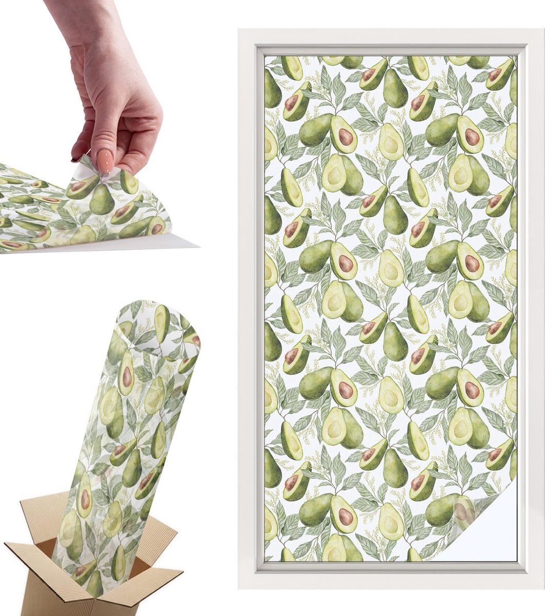 Tulup Raamfolie Anti inkijk - Avocadobladeren Privacy Folie Raam - 50x100 cm - Groente Anti inkijk Folie - Raamfolie Tegen inkijk Glas in Lood - Voor de keuken, hal en woonkamer - Raamfolie Zonwering