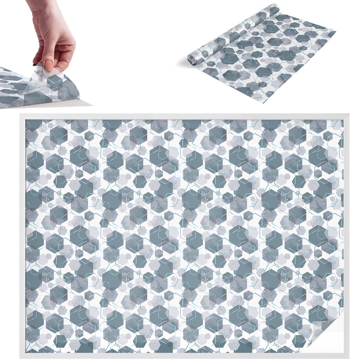 TULUP Raamfolie Anti inkijk - Geometrische zeshoeken Melkglas Folie - 200x146 cm - Marine Anti inkijk Raamfolie Glas in Lood - Zonwerende Raamfolie - Voor op kantoor, voor de woonkamer, voor de hal - Privacy Folie Raam Glas in Lood Marine - Geometrische zeshoeken