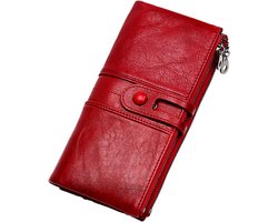 Damesportemonnee met drie vakken - clutch met ritssluiting en twee vakken - grote capaciteit - met RFID-beveiliging tegen diefstal - 20,8*10*2,5 cm - rood - 1 stuk