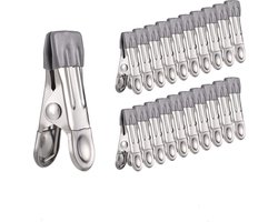 30 roestvrijstalen wasknijpers, multifunctionele antislip metalen wasknijpers, te gebruiken voor het vastklemmen van sokken, schoenen, handdoeken, voedselverpakkingen en foto's (grijs).