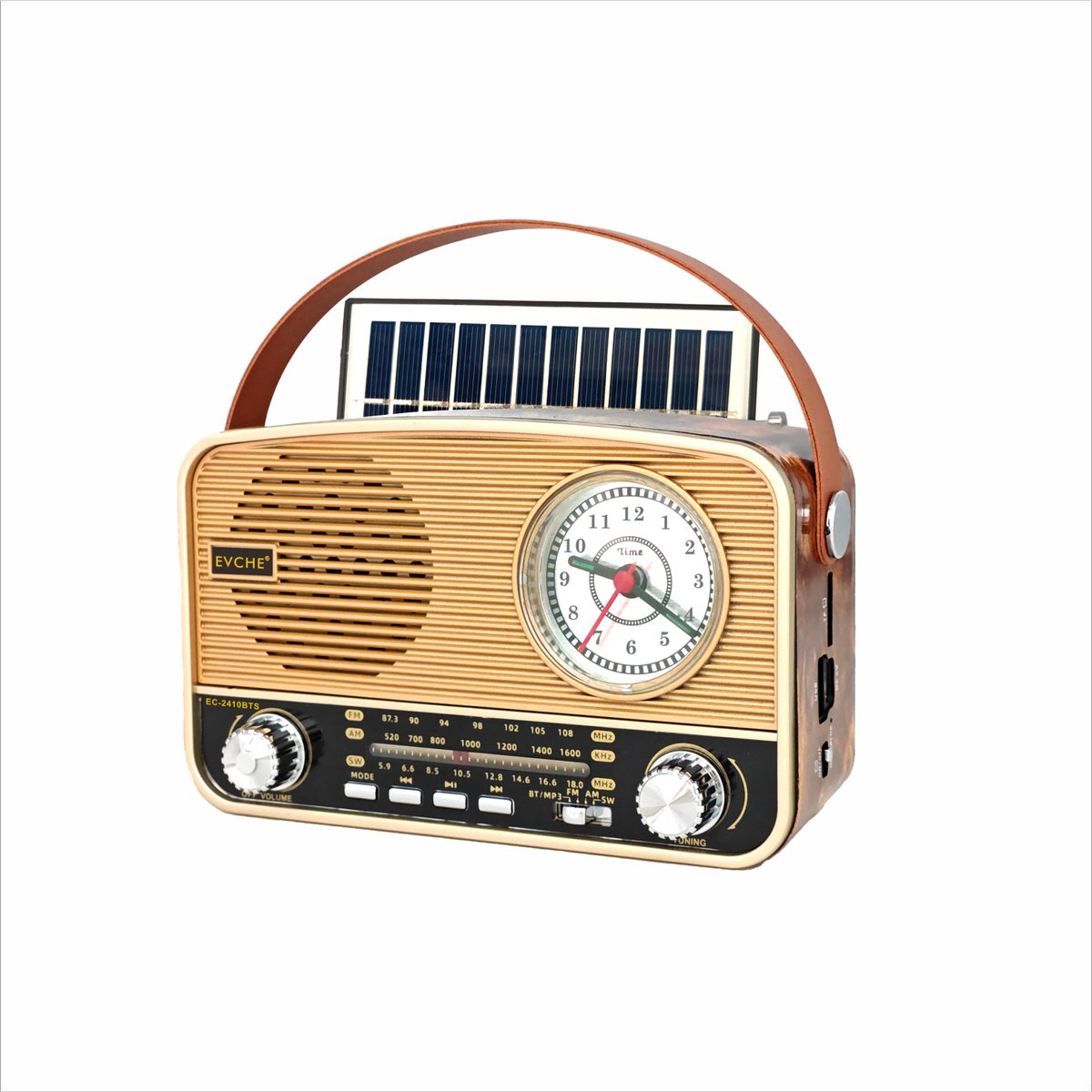 Retro transistorradio, multifunctioneel op zonne-energie, Bluetooth-speler, roségoud