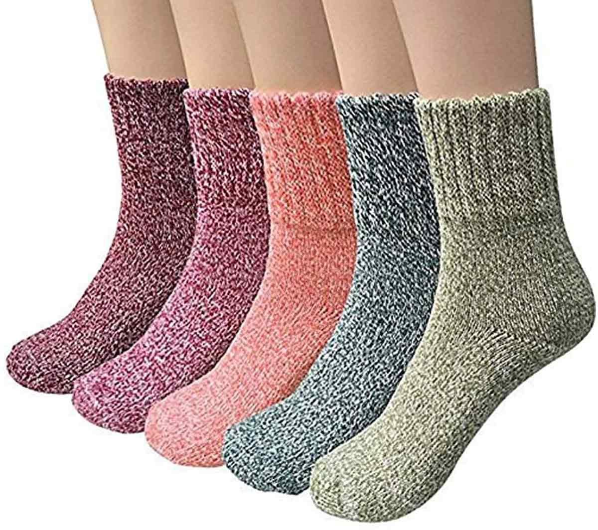 longziming -5 Paar Thermosokken Dames van Merinowol – Extra Dik & Warm – Wintersokken voor Laarzen – Outdoor & Koude Dagen Veelkleurig