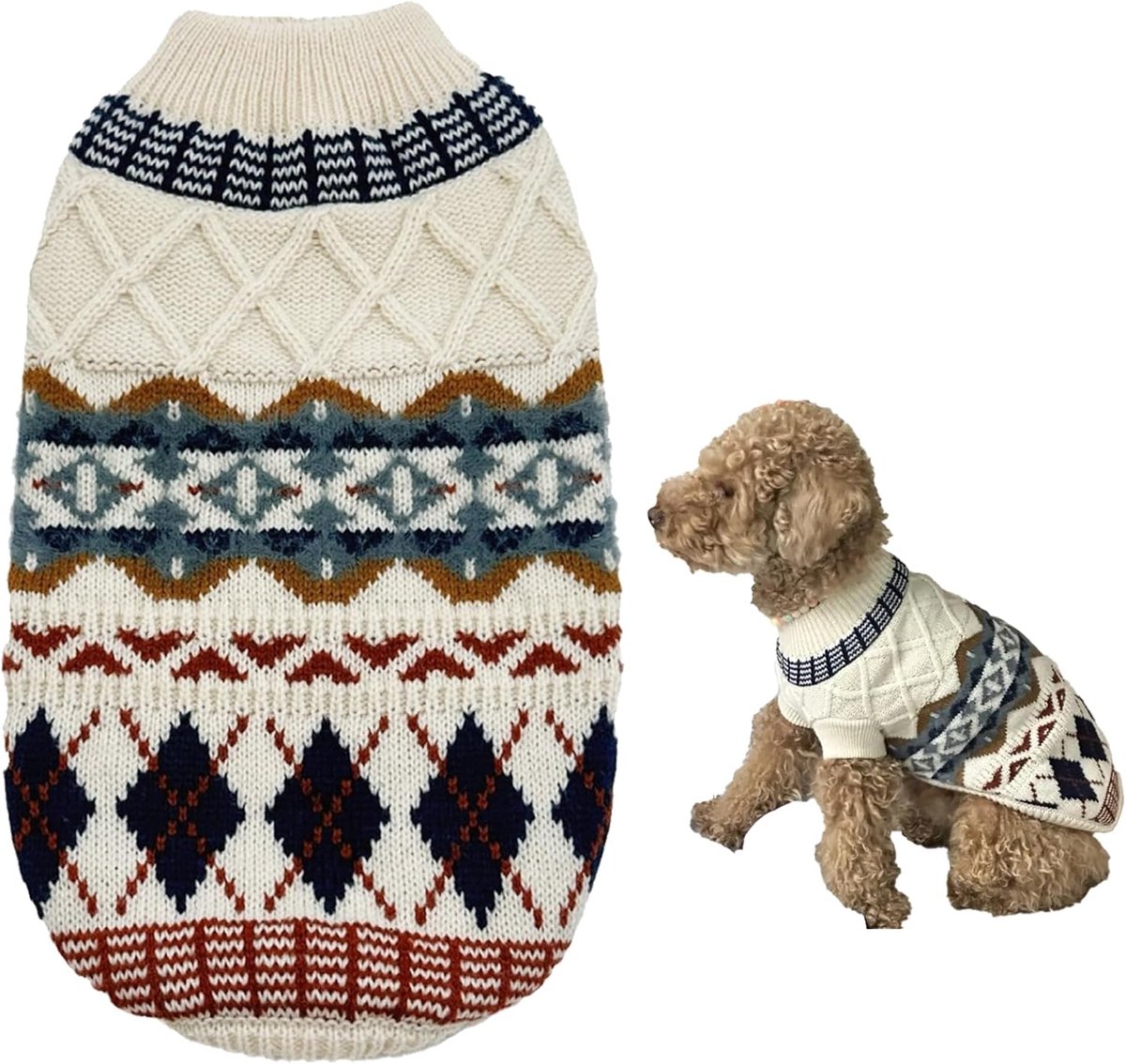 Hondentrui voor kleine honden, truien in etnische stijl voor kleine honden, zachte en donzige truien, winterkleding ultrazacht en thermisch, warme kleding voor de herfst, blauwXS — cadeau in Cadeau-ideeën - foto 6
