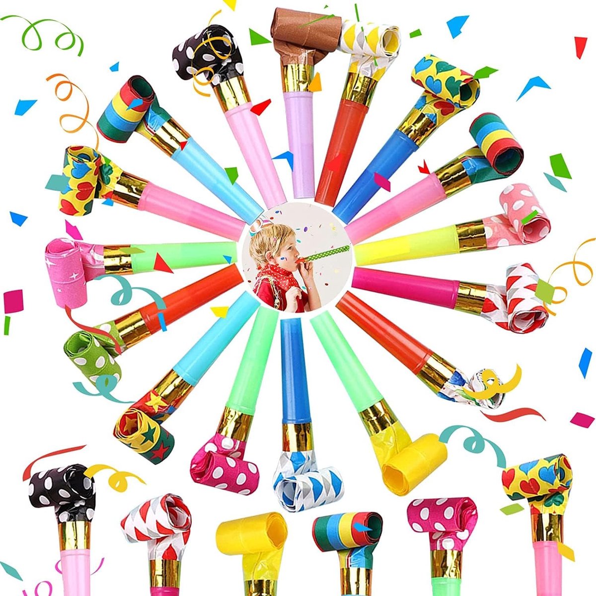 Daity 100 stuks - Feestfluitjes - kleurrijke feesttoeters - schreeuwtoeters met kwastjes - verjaardagstoeters - verjaardagshoorns - feestfluitjes (willekeurige kleuren)