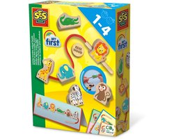 SES Creative - My First - Houten kralen rijgen - met rijgkoord en dieren kralen - inclusief voorbeeldkaarten – motorisch speelgoed 1 tot 4 jaar