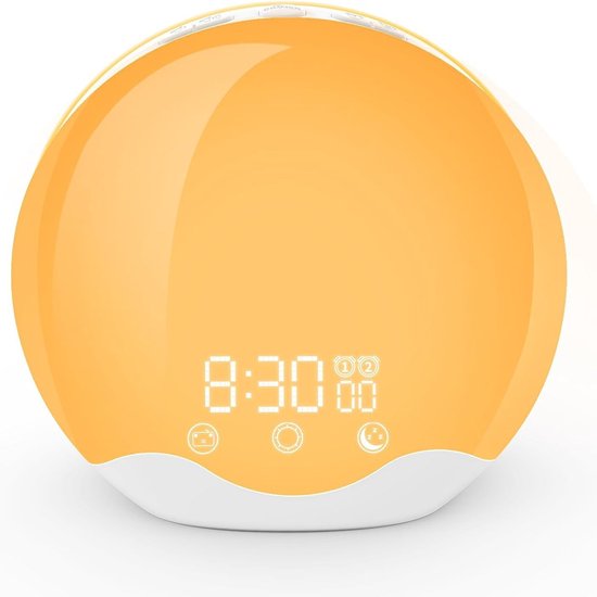 Wake Up Light - Lichtwekker - Digitale wekker - Digitale Wekker met lamp - Nachtlamp - 7 kleuren LED - Gesimuleerde zonsopgang lamp - Bedlamp - Lichttherapielamp - Elektronische tijdsaanduiding - Wekker - Pasen - Wit van Wake-up Light — afbeelding 2