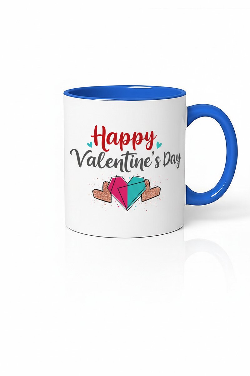 Valentijnsdag Mok 'Happy Valentine's Day' met Geometrisch Hart - Uniek Liefdes Cadeau